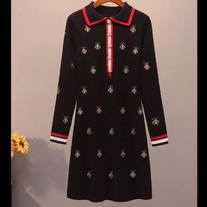 Golden Bees Embroidered knitting dress